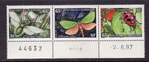 New Caledonia-Sc#761-unused NH strip of 3-Insects-1997-