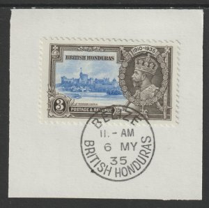 Br HONDURAS 1935 KG5 SILVER JUBILEE  3c  on piece with MADAME JOSEPH  POSTMARK