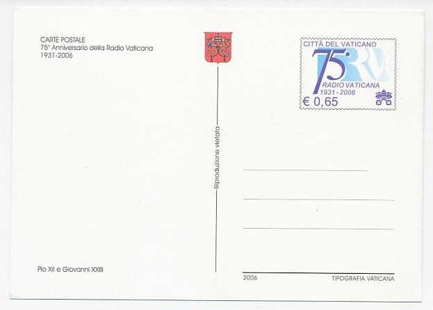 Postal stationery Vatican 2006 Radio Vatican - Pope Pius XII - Pope John XXIII 