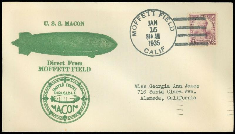 1/15/35 USS MACON DIRECT FROM MOFFETT FIELD, US DIRIGIBLE in COMPASS, Moff Field