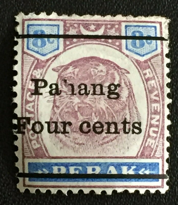 Malaya 1899 PAHANG Four Cents opt PERAK 8c Tiger MNG SG#25 M3527