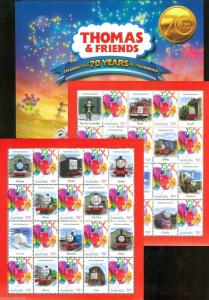 AUSTRALIA 70th .ANNIVERSARY THOMAS & FRIENDS SET OF TWO SHEETLETS IN FOLDER