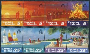 Cayman 532-533 ad strips,lightly hinged. Christmas 1984,Yachts,Bonfire.
