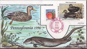 Collins Hand Painted Milford Series FDC for Pennsylvania 1996 Waterfowl Stamp