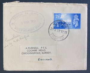 1951 Cape Town South Africa Paqueboat Cover To Chiddingfold England Via Tristan