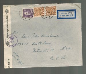 1945 Denmark Censored cover to USA Postwar with letter contents