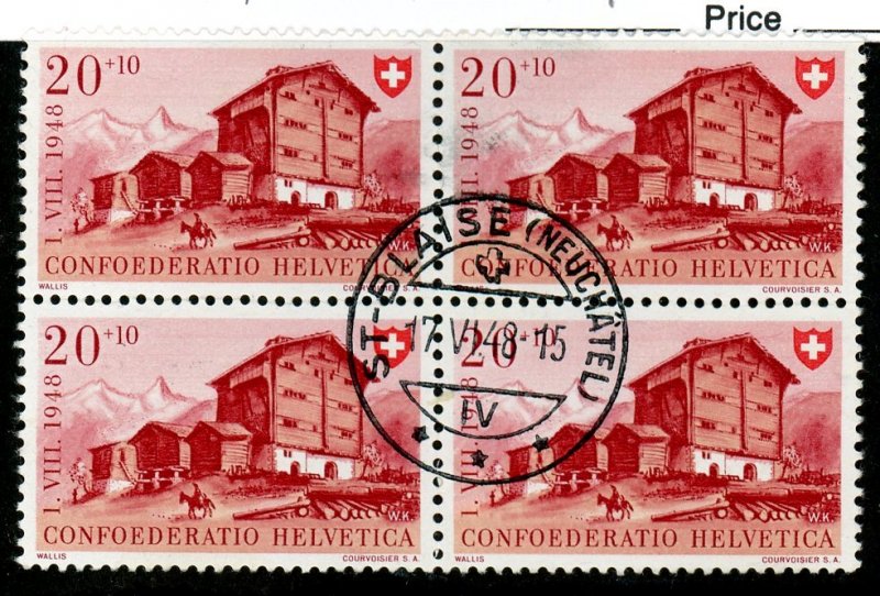 Switzerland, Scott #B176, Used, block of 4 with St. Blaise SOTN cancel