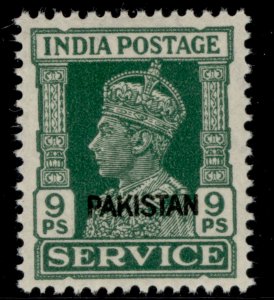 PAKISTAN GVI SG O3, 9p green, NH MINT.