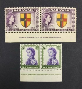 MOMEN: SARAWAK SG #201-202 1955 IMPRINT PAIRS MINT OG NH £140++ LOT #62148