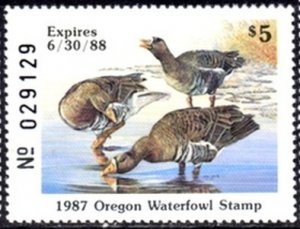 US Stamp 1987 MNH - Oregon State White-Fronted Geese Stamp $5 Single.