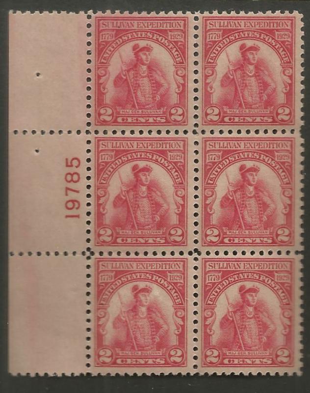 UNITED STATES 657 MNH, PLATE BLOCK, GUM DMG, SULLIVAN EXPEDITION