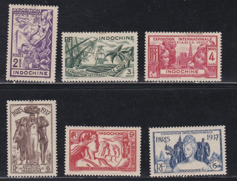 Indo-China # 193-198, Paris International Exposition, Hinged, Stains, 1/3 Cat.