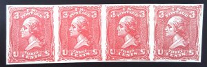 Scott #79-E25a - 3c Dark Red - Lithographic Plate Essay - Strip of 4