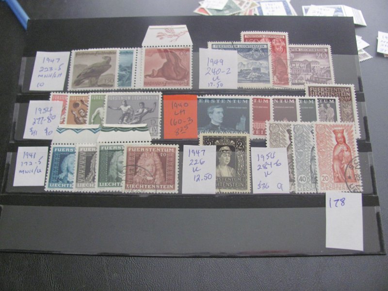 LIECHTENSTEIN 1940S-1950S MNH/HINGED/USED LOT XF (178)