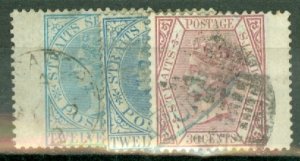 JE: Straits Settlements 10-13, 14 (2), 15-16 used CV $115; scan shows only a few
