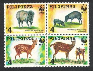 Philippines WWF Spotted Deer and Warty Pig 4v Block of 4 1997 MNH