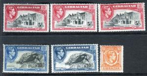 GIBRALTAR-1935-51  A mounted mint set to £1, all perf & Wmk varieties Sg 121-131