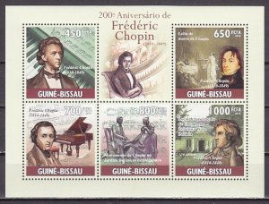 Guinea Bissau, 2010 issue. Composer Chopin sheet of 6. ^