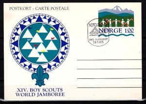 Norway, 1975 Agency issue. Boy Scout Jamboree Postal Card. First Day Cancel.