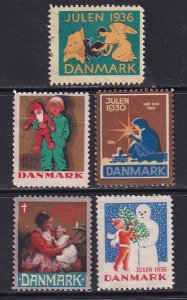 Denmark Danmark 1930 1931 1932 1936 1938 Sc N/A Julen Christmas Stamp U & * NG