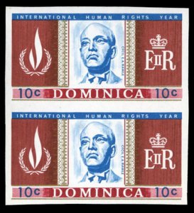 Dominica #207var (SG 210a) Cat£90, 1968 10c Human Rights, imperf. vertical p...