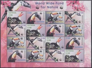 GUYANA Sc# 3792a-d.1 MNH SHEETLET of 4 SETS of 4 DIFF TOUCANS -  WWF