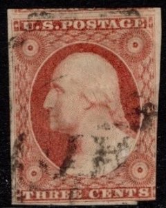 1855 US Scott #- 11a Type II 3 Cent George Washington Imperforate Dull Red Used