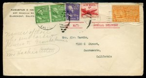 U.S. Scott 807, 804 (2) Prexies plus C39 and E16 on Air Special Delivery Cover