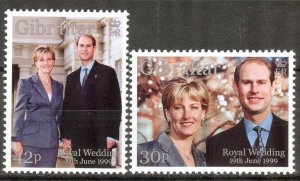 Gibraltar 1999 Wedding of Prince Edward and Sophie Rhys - Jones (1) set of 2 MNH