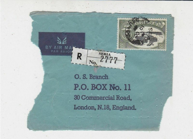 Brunei Airmail Registered Seria Stamps Cover FRONT to England Ref 33234