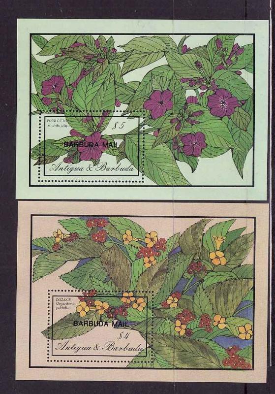 Barbuda-Sc#826-7-two unused NH sheet-Flowers-1986-