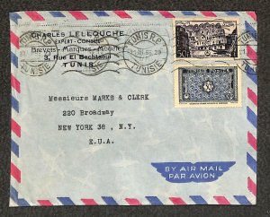 TUNISIA 225 & 250 STAMPS MARKS & CLERK PORT TUNIS TO USA COVER 1955