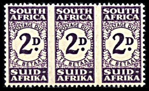 South Africa J32, MNH, Wartime Postage Due strip of 3