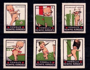 USA Advertising Stamps - Powell's Kewpie Kandies Set of 6, Artist Rosie O'Neill