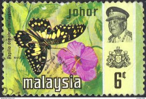 MALAYSIA JOHORE 1971 6c Multicoloured, Butterflies SG184 Used