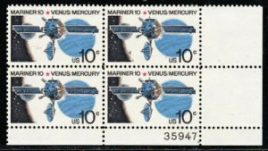 1975 Space Mariner Plate Block Of 4 10c Postage Stamps, Sc#1557, MNH, OG