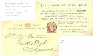 GB WALES 1881 Pembrokes ADVERT STATIONERY *Castle Bigh*Cards London THEATRE N299