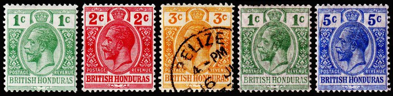 British Honduras Scott 75-77, 85, 87 (1913-17) Mint/Used F-VF, CV $16.90 C