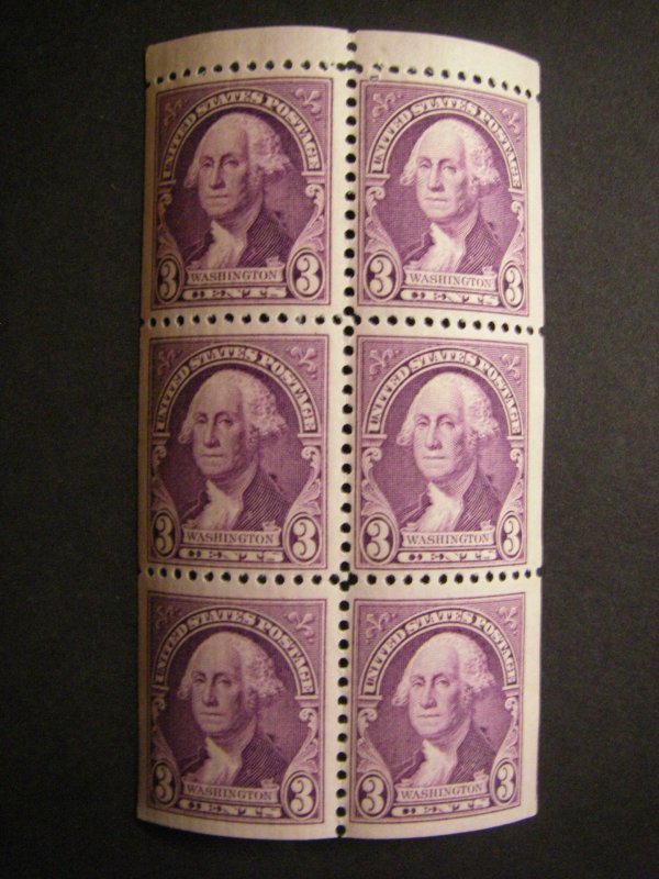 Scott 720b, 3c Washington, Booklet pane of 6 with tab, MNH Beauty, CV $60