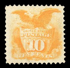 United States, 1869 Pictorials #116 Cat$110, 1869 10c yellow, cancel removed ...