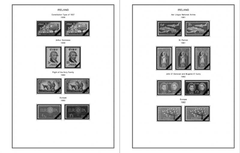 IRELAND 1922-2010 + 2011-2020 STAMP ALBUM PAGES (336 PDF b&w illustrated pages)