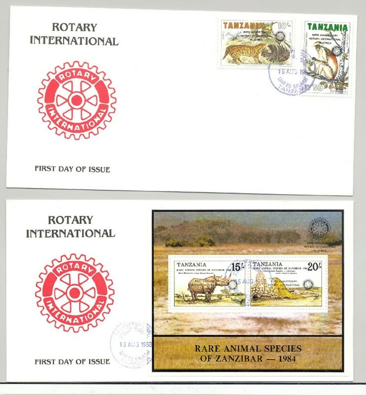 Tanzania 1988 Animals, Monkeys o/p Rotary 2v & 1v S/S on 2 FDC