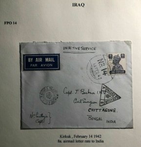 1942 Kirkuk Iraq Indian Base FPO Censored Airmail OAs Cover To Chittagong India