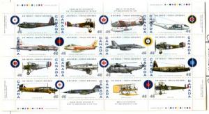 Canada Sc  1808 1999 RCAF Airplanes stamp sheet of 16 mint NH