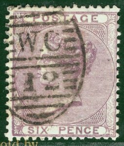 GB QV Stamp SG.68 6d Lilac (1856) London *WC/12* Numeral Used Cat £120 PRED92