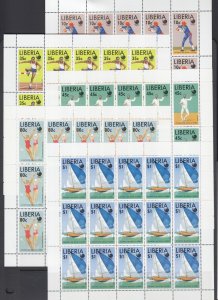 Liberia Sc 1091-1095 MNH. 1988 Seoul Olympics, complete set in sheets of 15, VF