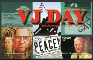 Tuvalu 2005 MNH WWII WW2 VJ Day 60th Anniv Eisenhower Truman 3v M/S Stamps 