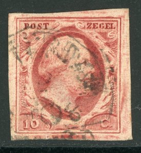 Netherlands 1852 First Issues 10¢ Lake Imperf Sc #2 VFU D820