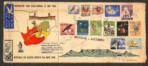 SOUTH AFRICA  254-266 STAMPS MARKS & CLERK NY REGISTERED AIRMAIL FDC COVER 1961