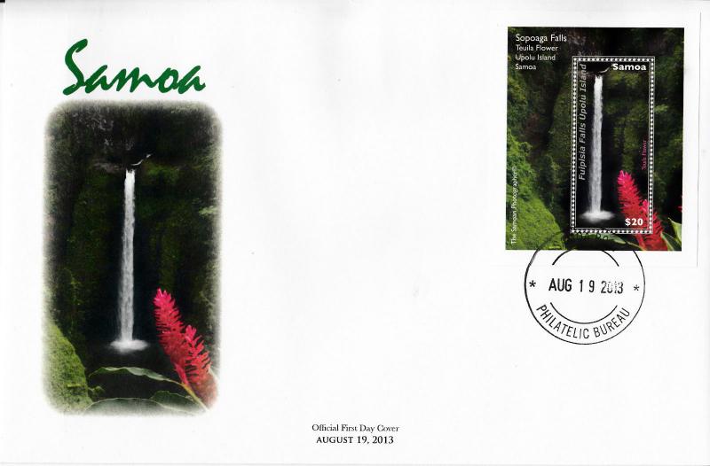 Samoa 2013 FDC Waterfall Part 2 1v S/S Cover Teuila Flower Sopoaga Falls Upolu 